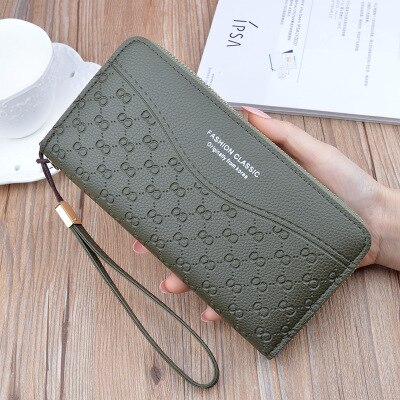 Cartera de mujer con cremallera de gran capacidad monedero Lychee patrón de hoja cartera Clutch billeteras estándar de larga PU: 16