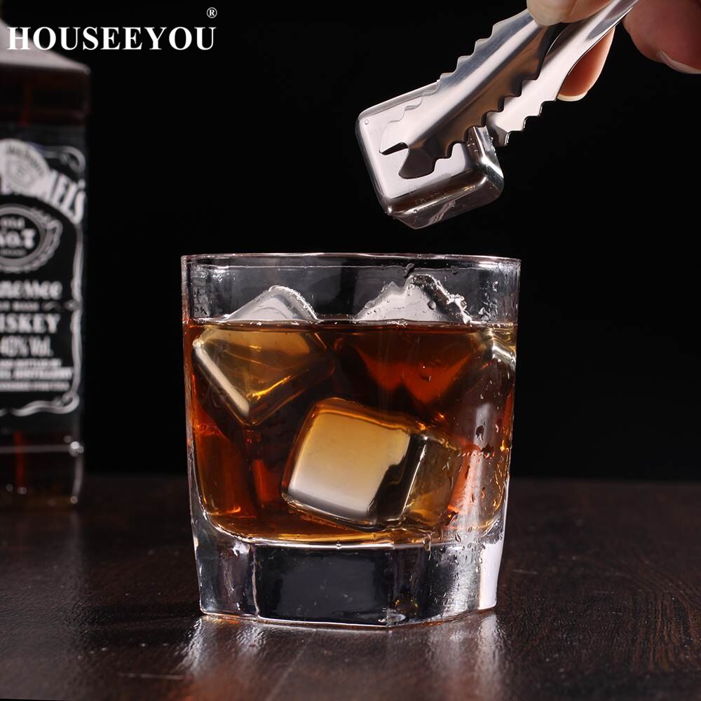 Houseeyou 4/6/8 stk rustfrit stål 304 whisky sten isterninger i pakke whiskykøler rock is sten med plastik æske pakke