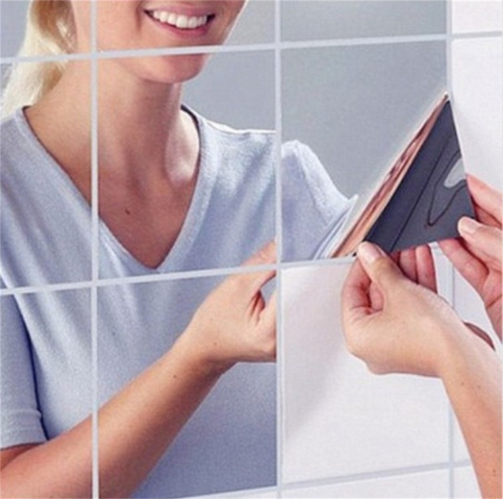 Square Mirror Surface Film Wall Stickers Adhesive Decoration 15 Cm X 15 Cm Mirror Adhesive Stickers Home Bathroom Decor