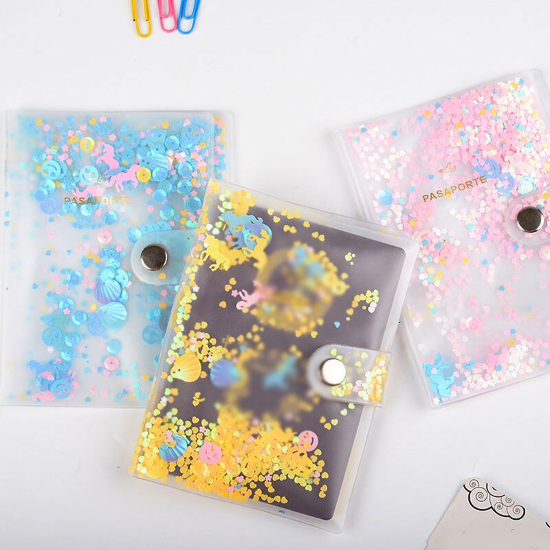 passeport à paillettes couvre accessoires de voyage carte de crédit bancaire ID sac passeport porte-affaires Paillette femmes PVC étui portefeuille