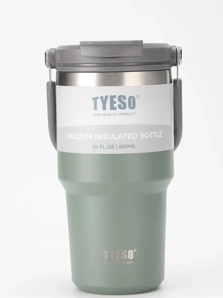 Tyeso kaffeebecher mit doppelwandiger isolierung und kälteisolierung, tragbarer eisbecher mit großem fassungsvermöGen, edelstahl: Grün / 501-600ml