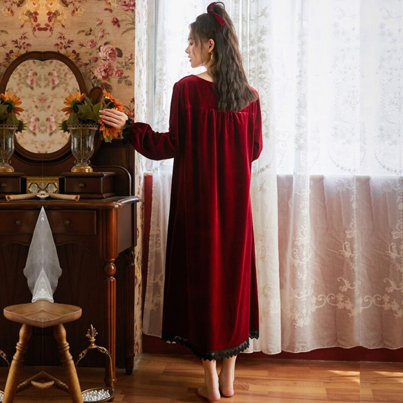 Groen Fluwelen Nachthemd Prinses Nacht Jurk Vrouw Nachtkleding Lange Jurken Winter Kleding Vrouwelijke Phoentin FG262