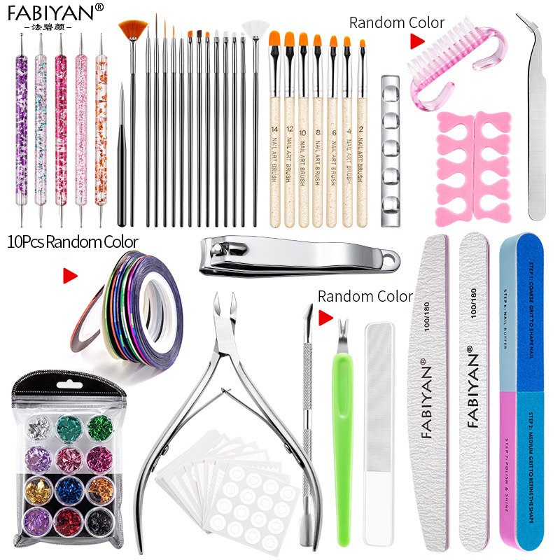 Ensemble de pinceaux pour Nail Art, Gel UV, peinture, sculpture, strass, points, séparateur d&#39;orteils, brosse à poussière, ciseaux, Kit de manucure: 18 Types