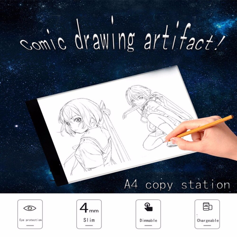 LED Light Box Drawing Board Artist Thin Art Stencil Board Tracing Plat LED Drawing Board USB Powered A4 Copy Station