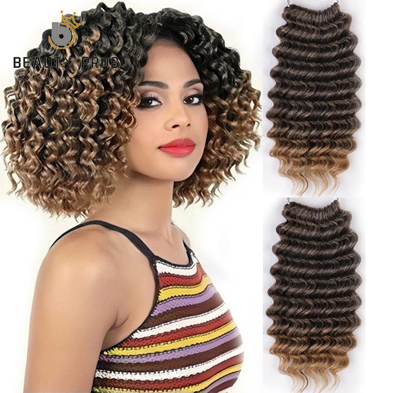 Synthetic Deep Pop Curl Crochet Braiding Hair Extensions 8" Short Ombre Marley Deep Wave Hair Weave Bundles 2Pcs/pack: T1B/27