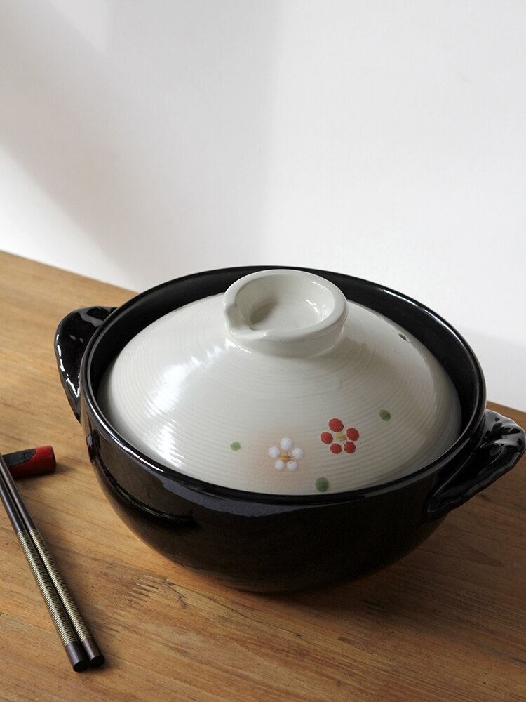 Heat resistant plain hand painted pottery traditional casserole deep soup rice earthenware cooking clay pot stewpan pan: 3