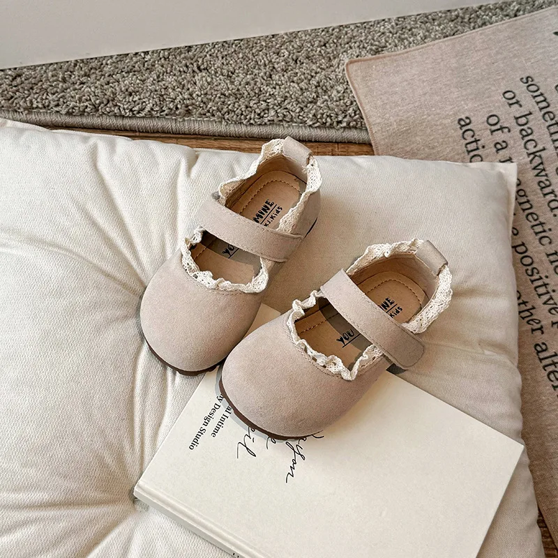 Children Flats Shoes Spring Autumn Shallow Girls Shoes Soft Sole Non Slip Kids Princess Shoe Lightweight Toddler casual Shoes: Black & Beige / 3.5