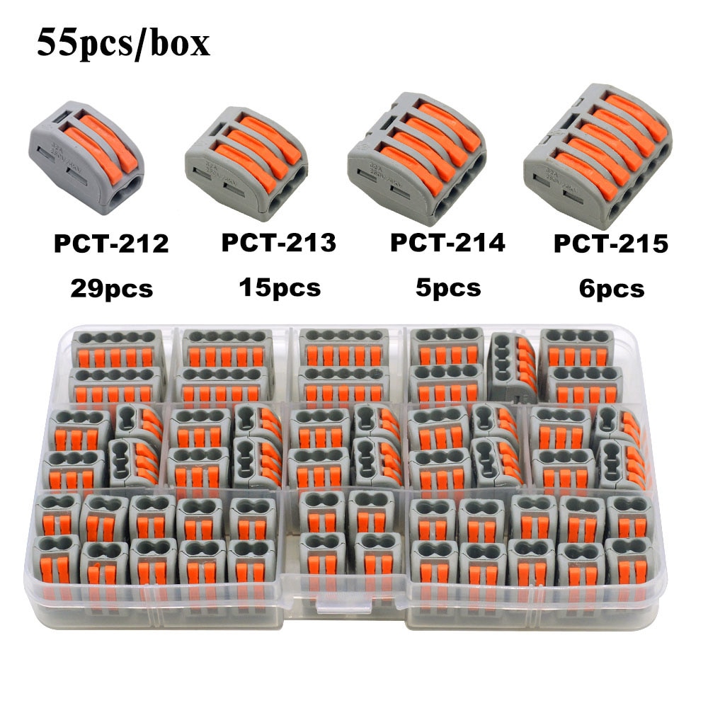 55 Stks/partijen 412 413 415 Draad Connector Boxed Universele Compact Terminal Blok Home Verlichting Draad Connector Voor Thuis 212 214