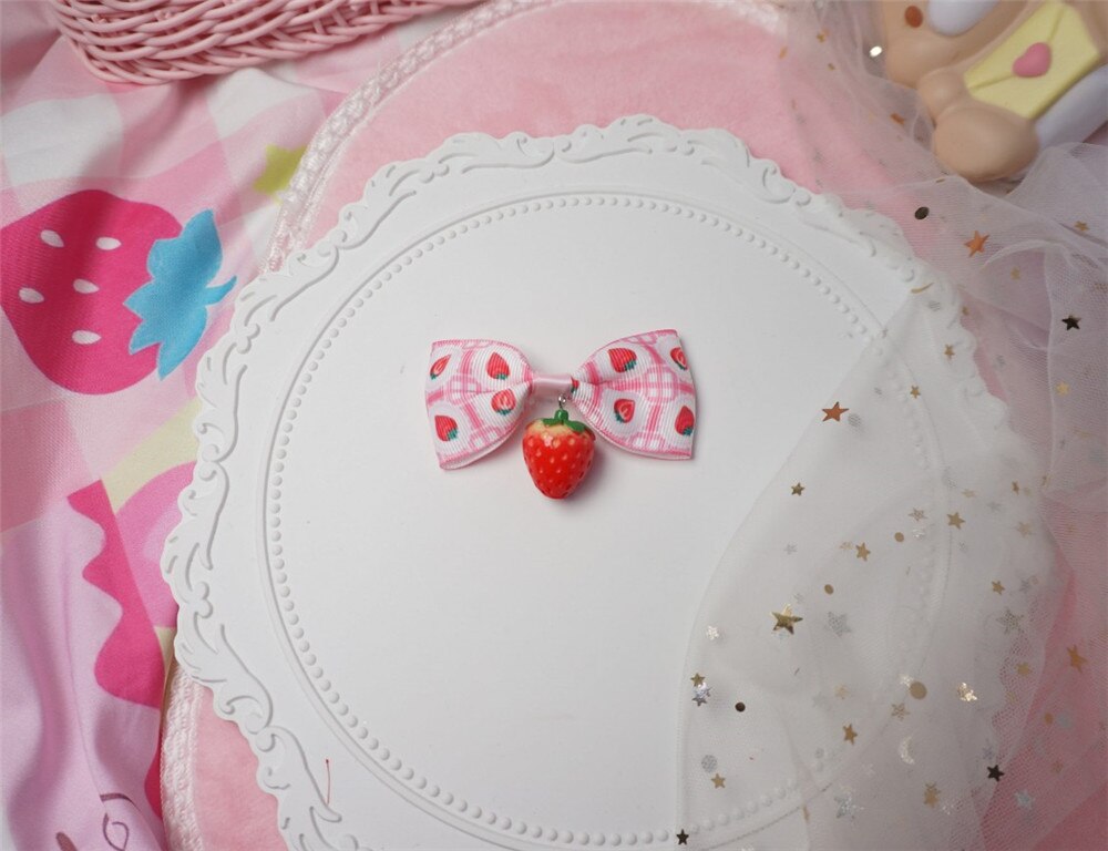 Horquilla de fresa dulce para niña y mujer, accesorios para el cabello de Lolita, a cuadros, lazo de encaje, pinza para el pelo de postre, D284