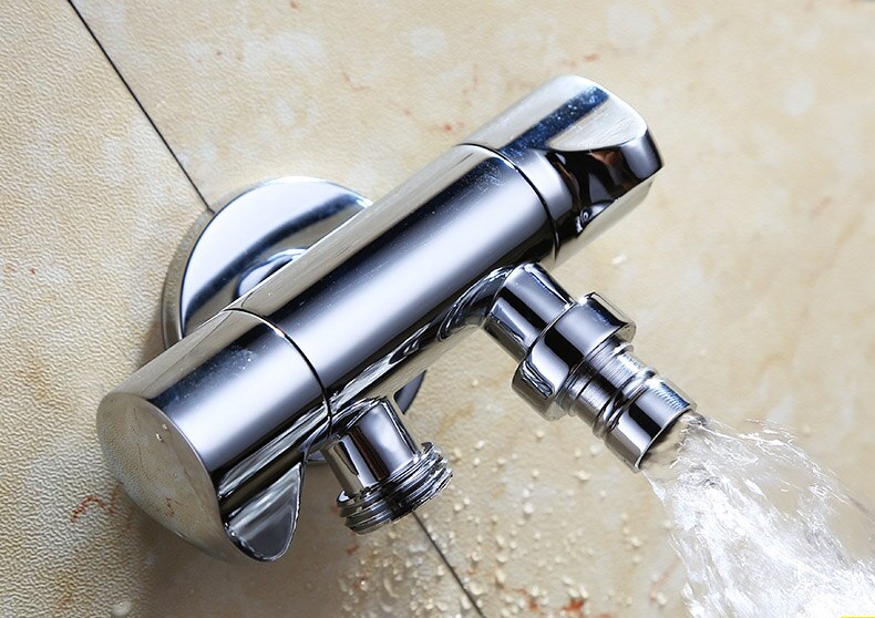 Brass G1/2" Angle Water Valve Washing Machine Faucet Tap Double Outlets Mixer, Chrome Finished