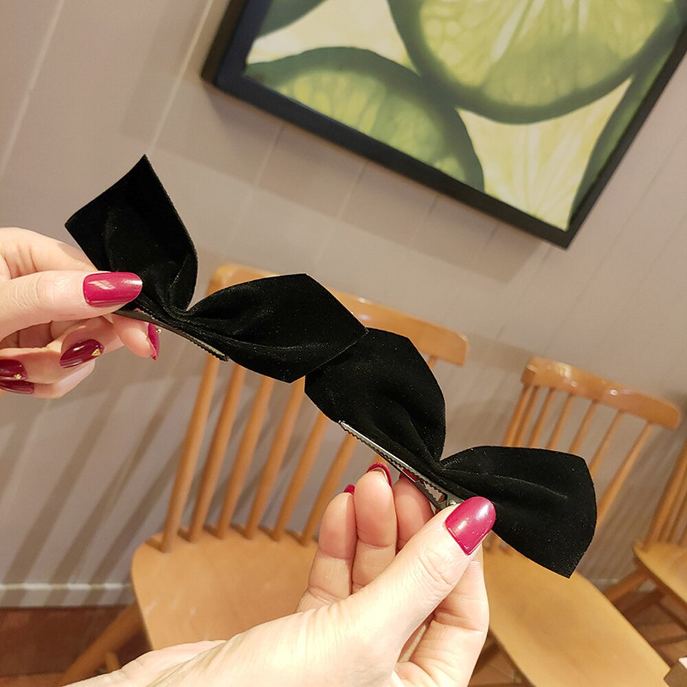 Neue Süße Schwarz verrotten Samt Bogen Haar Clips Haarspange Entenschnabel Clip Jahrgang Bowknot Haarnadel Mädchen Pferdeschwanz-Halfter Headwear