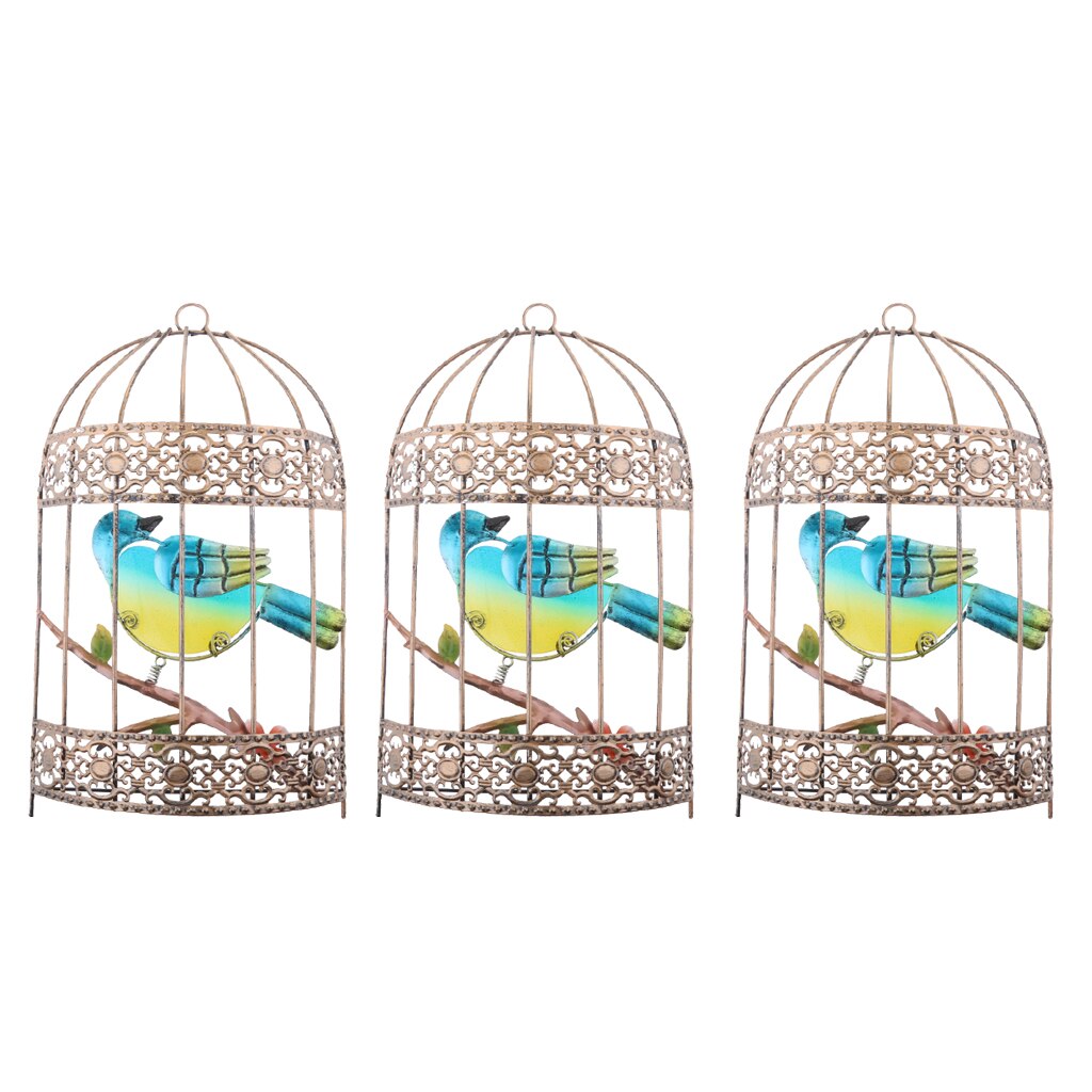3pcs Garden Sculpture Wall Art Hanging Ornaments Metal Art Bird Cage Home Decor