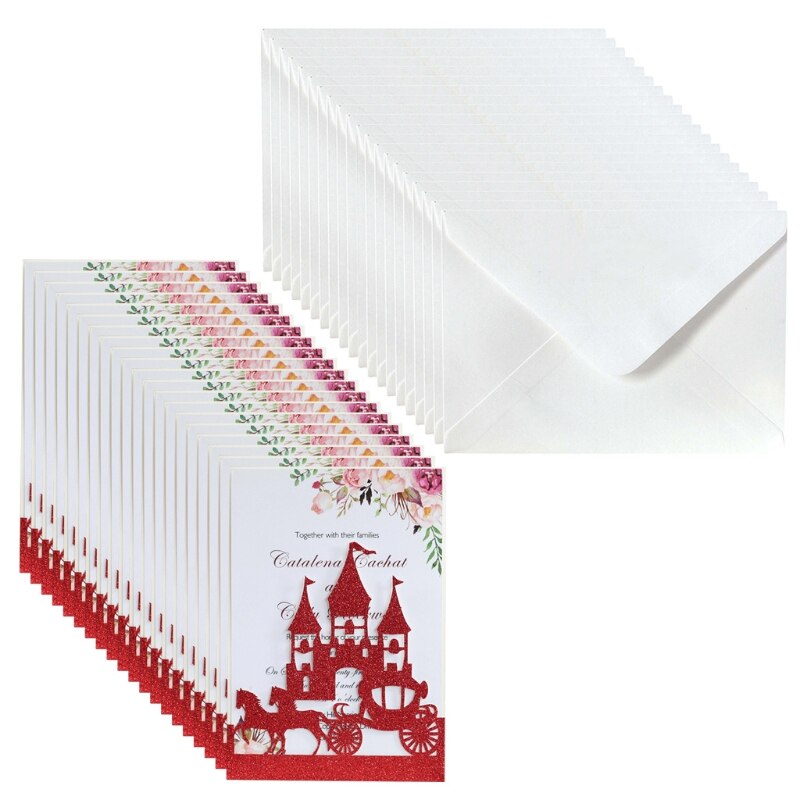 20x Wedding Invitations Card Glitter Hollow Castle Invite Envelope Bridal Shower A9LB