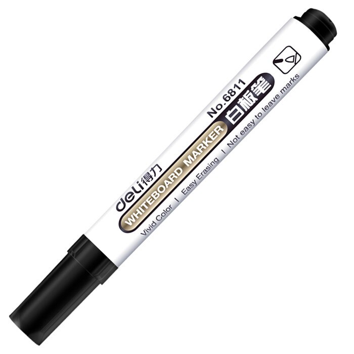 1pc Deli 2mm Whiteboard Markers Pens Easy Erasing Office School Supply Stationery Marker Pen Drawing Writing Graffiti 3 Colors: Black