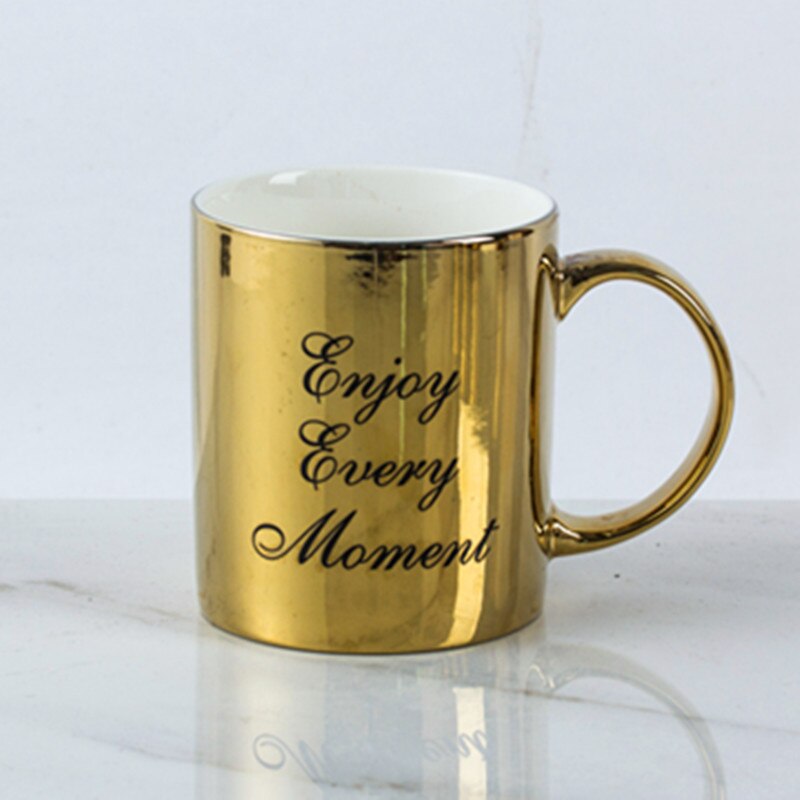 Luxus Gold Überzogene Keramik Porzellan Buchstaben Trinken Kaffee Tee Becher sammeln Kreative Reise Tasse Becher Heimat Dekor Nizza: Fluoreszierende Gelbe