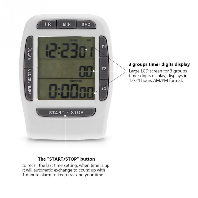 LCD Multi-Channel Digital Programmable Kitchen Timer Time CountDown Laboratory 3 Channel Timers 99 Hours Time Counting Device