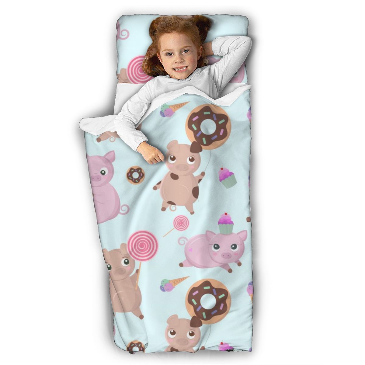 Bonitos cerdos, rosquillas, dulces y pasteles, colchón para la siesta del niño, alfombrilla para dormir, juego de cama de guardería para niños con almohada