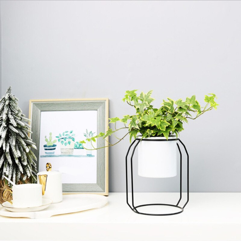 Metal urtepotte med stativ planter have hjemmekontor balkon indretning blomsterdisplay stativ holder urtepottehylde: Hvid