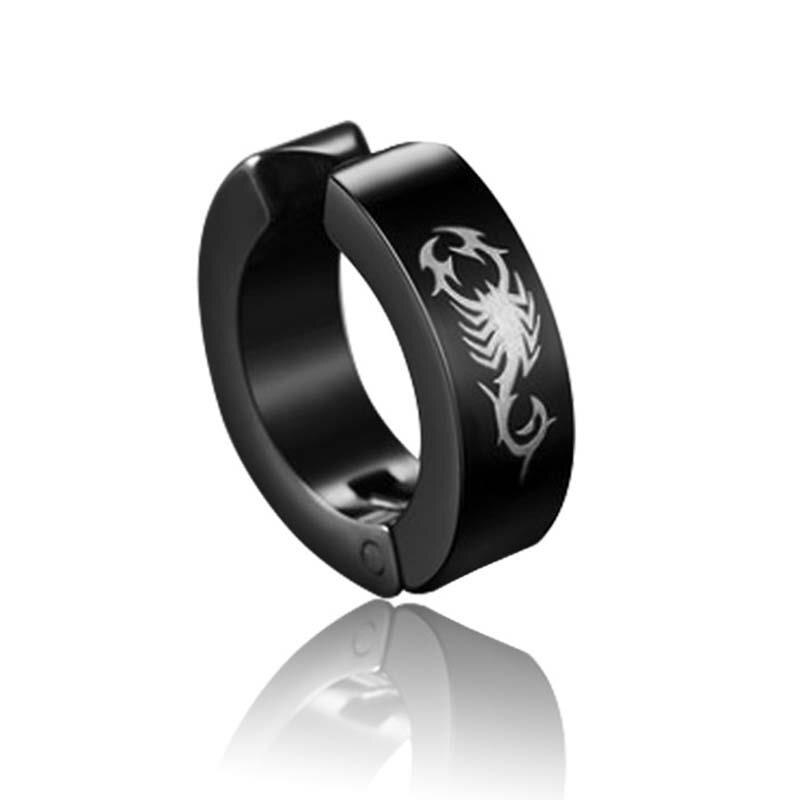 1 Stuk Punk Titanium Staal Print Patroon Zwart Goud Zilver Kleur Eenvoudige Oorringen Voor Vrouwen Mannen Partij Sieraden: 8