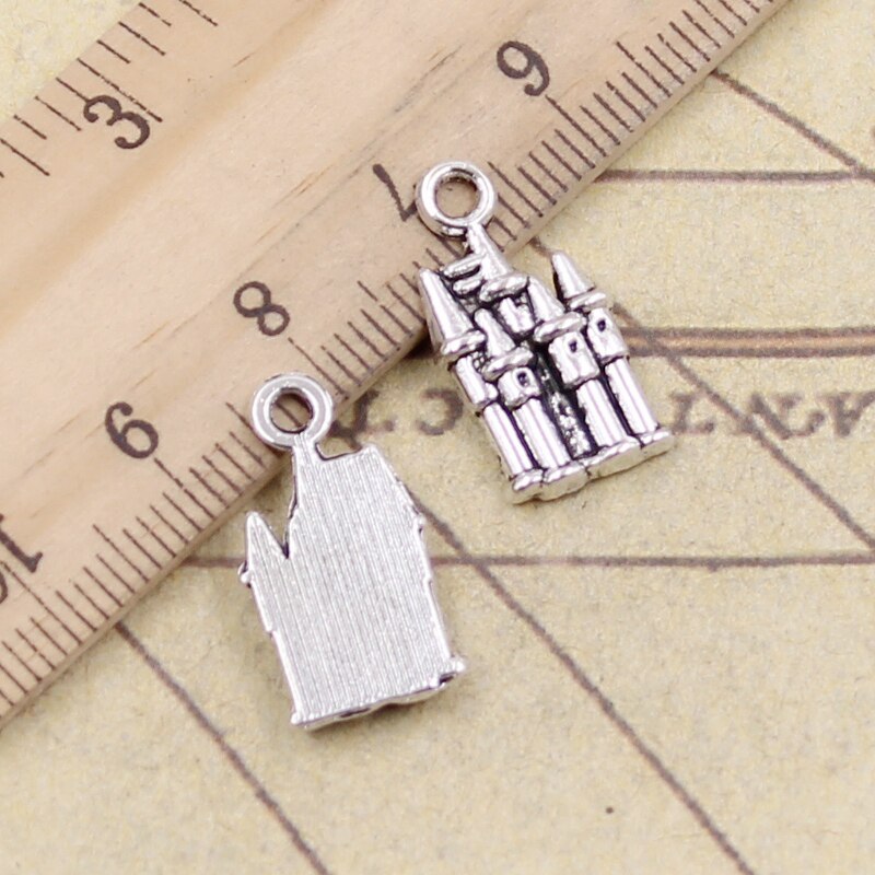 20 pendentifs à breloques en Bronze tibétain, 19x10mm, couleur argent, château, chapelle, mosquée, fabrication de bijoux anciens, artisanat fait à la main: Plaqué argent antique