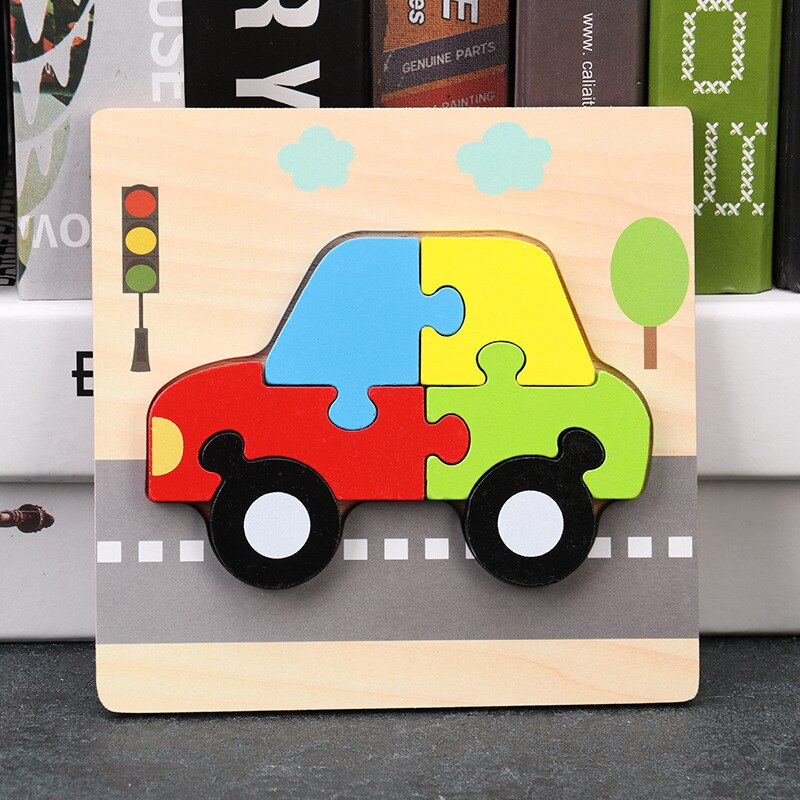 1Pcs Baby Jigsaw Puzzle Card Cute Cartoon Early Education Toy Parent-child Interaction Wooden Baby Early Education Tool: Automobile