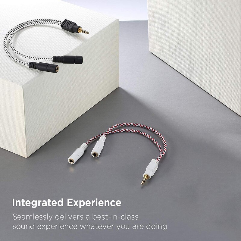 Headphone Splitter, Knitted 3.5mm o Splitter TRS 3-Pole Splitter Cable for Headphones Earphones Speakers -(Zebra White)