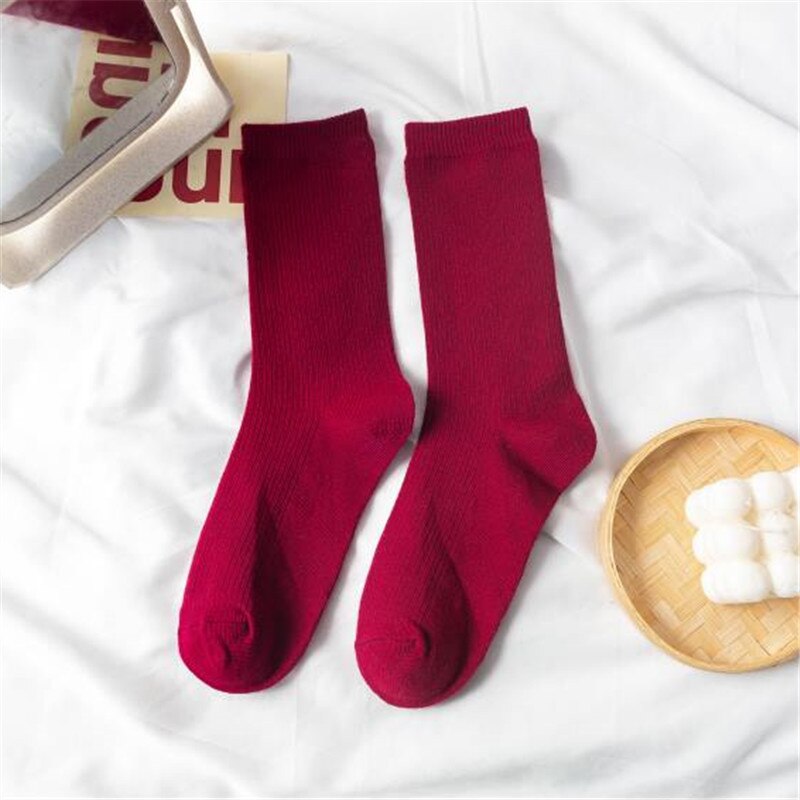 Women Japanese Korea High School Girls High Socks Loose Solid Colors Double Needles Knitting Cotton Long Socks: WZ020-7