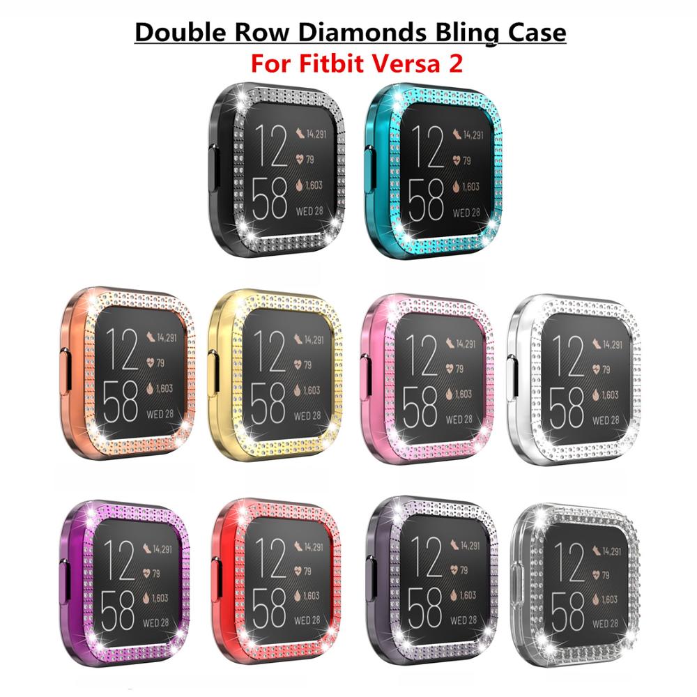 1Pc Diamond Watch Case Plating Pc Beschermende Shell Bumper Beschermende Casefor Fitbit Versa 2 Smart Horloge Accessoires