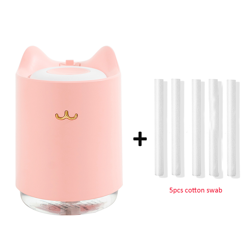Ultrasone Luchtbevochtiger 320 Ml Mini Kat Usb Aroma Diffuser Met Romantische Nachtlampje Hydratatie Voor Home Office Auto Air purifier: Pink and 5 filters