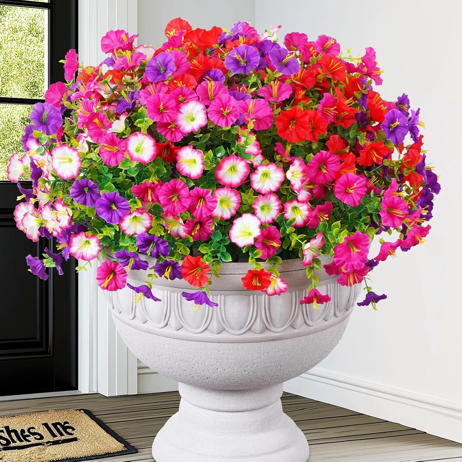 12 st konstgjorda blommor morgongloria - utomhusdekor, färgglad prästkrageplanter - ytterdörr, veranda, uteplats, fönsterlåda - heminredning