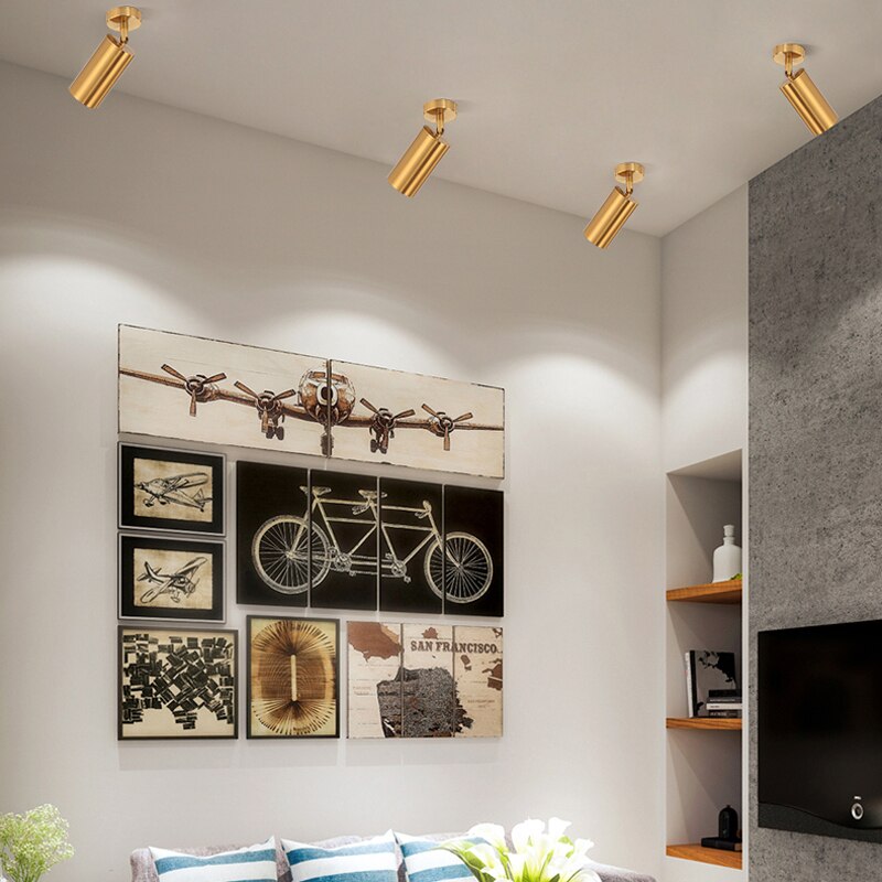 Turn Te Spotlight Woonkamer Achtergrond Muur Thuis Gouden Messing Led Spotlight Kledingwinkel Opbouw Commerciële