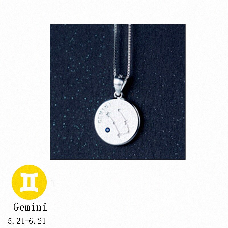 Inzatt 925 sterling sølv minimalistisk rund konstellation vedhæng halskæde til kvinder fine smykker choker box kæde fødselsdag: Tvilling