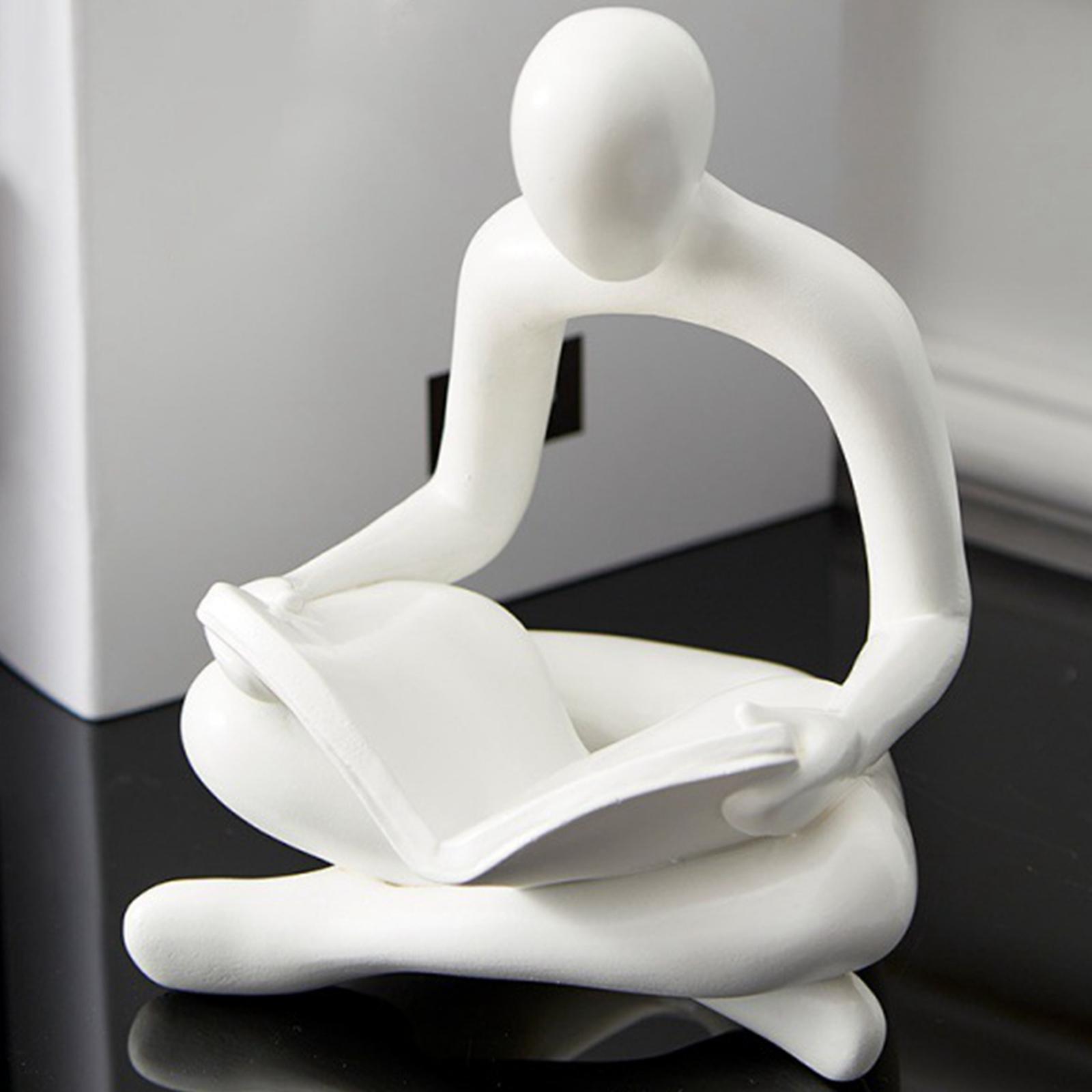 Modern Abstract Thinker Statue Sculpture for Bookshelf Decor Living Room Office: White Reading