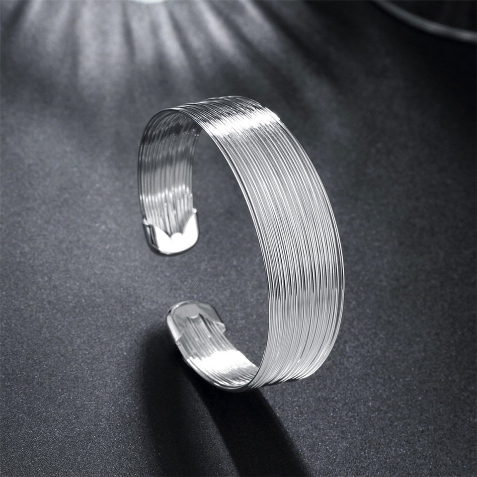 Neue 925 Silber Multi-Linie Armreif Manschette Armbinde Für Frauen Hochzeit Engagement Glanz Party Schmuck Geburtstag Vor
