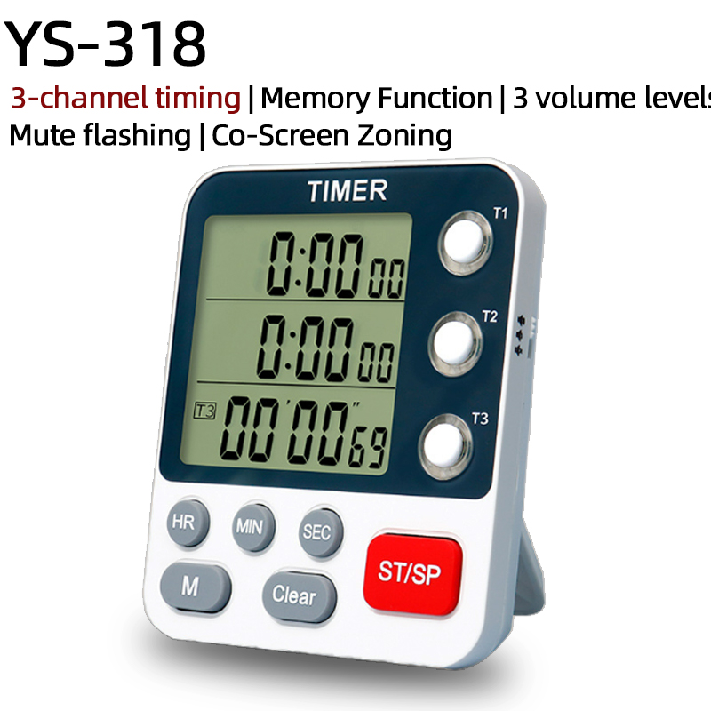 Digital Kitchen Timer 3 Channels Count UP/Down Timer 3 Levels Volume Alarm Clock LCD Display Mute Flashing Timer for Studying: black