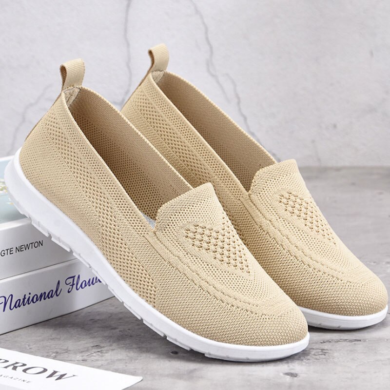 Mocassins en coton tricoté, confortables, à enfiler, chaussures de luxe, ballerine, chaussures âgées, automne chaussures pour dames
