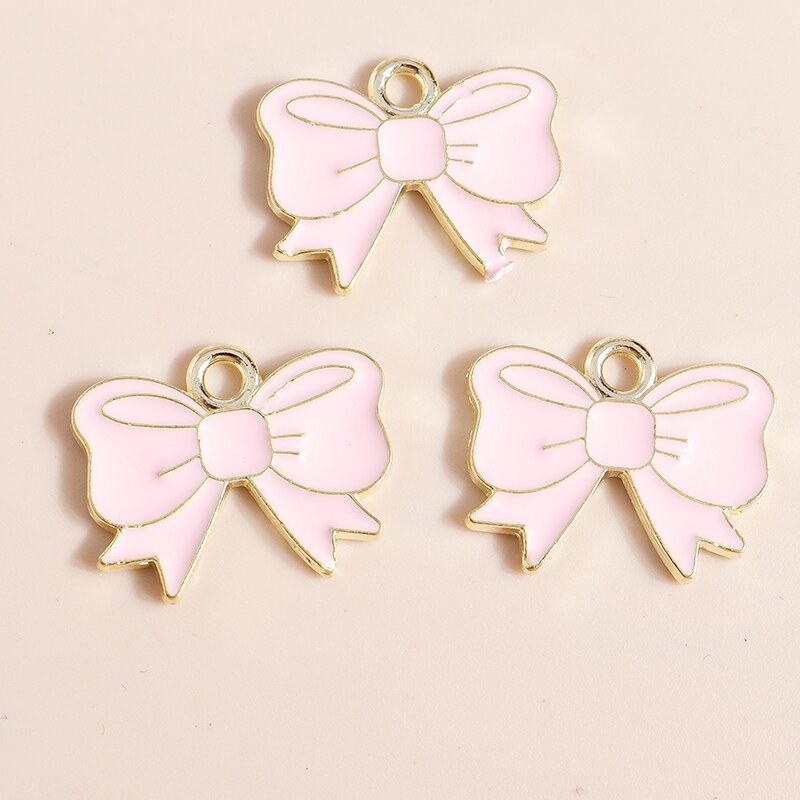 10 Uds. De dijes de lazo rosa esmaltados de 16x13 para fabricación de joyería hecha a mano DIY, dijes para niñas, colgantes, collares, pendientes, accesorios