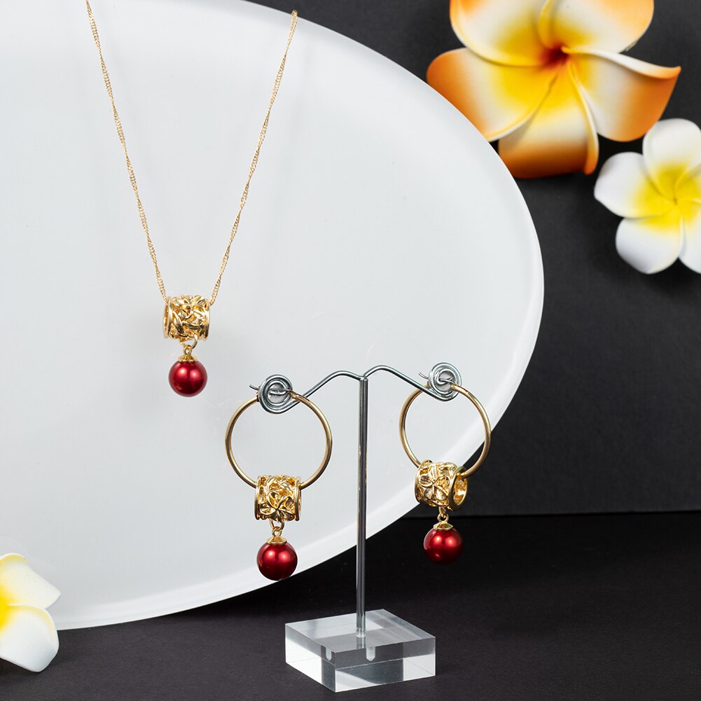 Mode-sieraden Sets Hawaiian Goud Vrouwen Parel Ketting Hoepel Earing Oorbellen Set Ketting Sets Voor Vrouwen Bruiloft Accessoires: ZH0495GORD