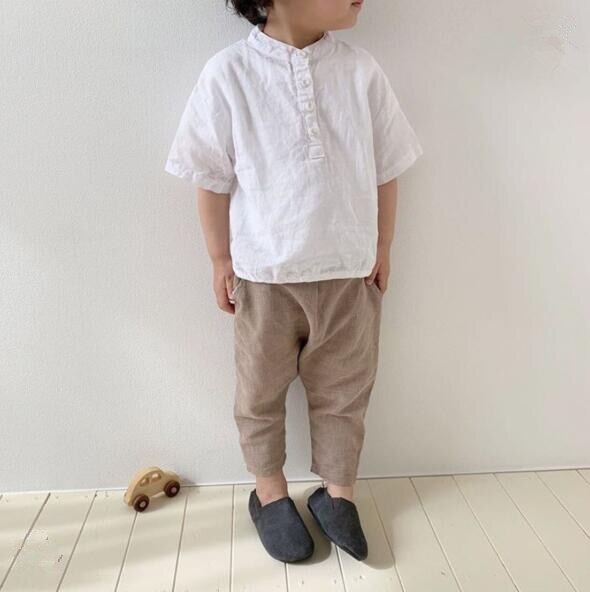 Dojhonkids bomuld linned toppe sommer korte ærmer børn piger drenge bluser solide bløde skjorter børn toppe afslappet korea japan baby t-shirt