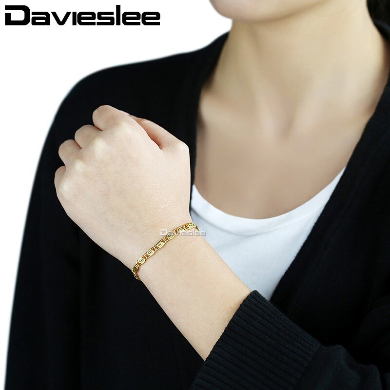 Davieslee Mens Womens Chain Yellow White Rose Gold Filled Bracelet Vintage Snail Link Jewelry 5mm LGB179: Yellow Gold GB277 / 10inch 25cm