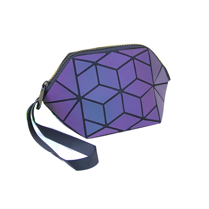 Conjunto de mochila Casual con geométrico de fluoresencia, bolso y monedero para mujer, riñonera holográfica: Wallet -B