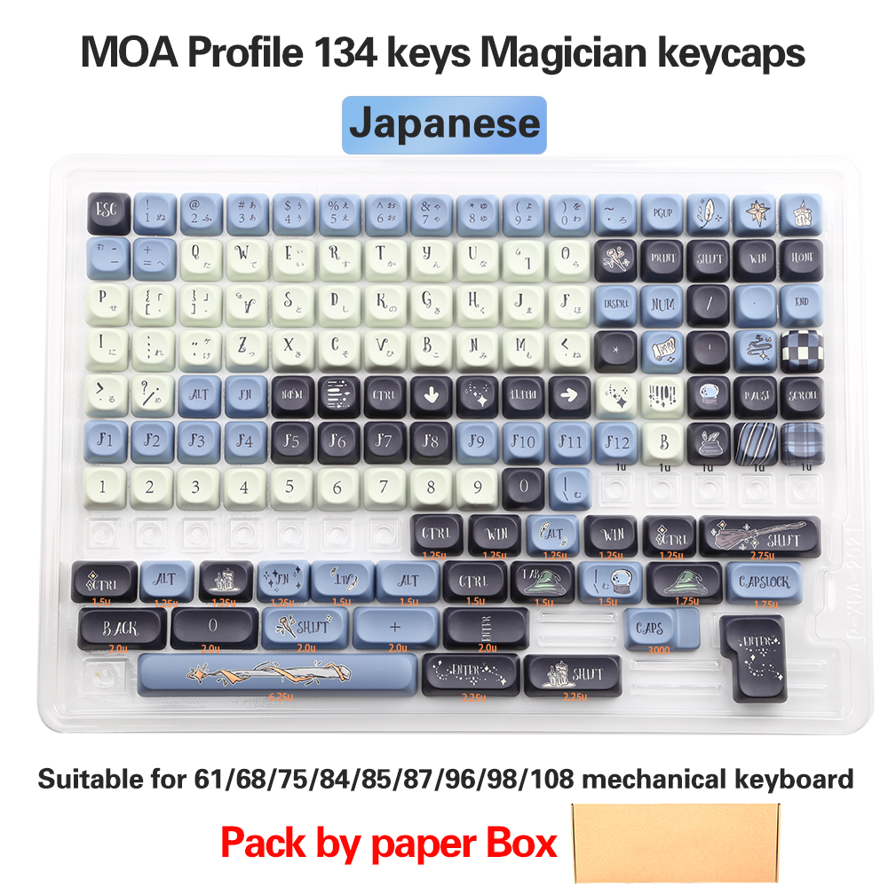 NEUE PBT-Tastenkappen, Magier-Themen-Tastenkappen, 5-seitige Sublimations-MOA-Tastenkappen für mechanische Tastaturen von Gateron Kirsche MX Schalter: Schwarz