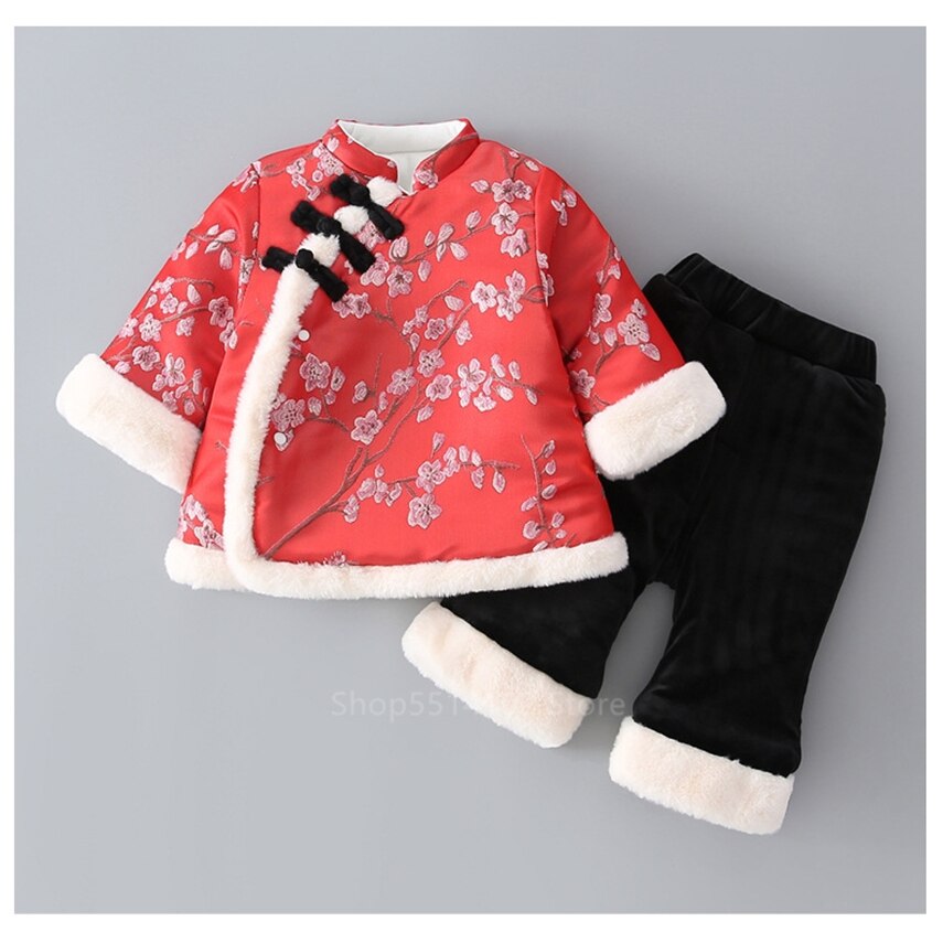 Nyfødt baby år tang jakkesæt kinesisk traditionel spædbarn cheongsam outfit pige etnisk hanfu fancy fe dans fløjl tøj