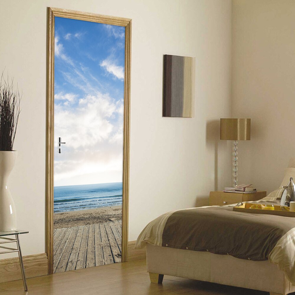 Sea Horizon Beach Scenery Wall Stickers Home Decoration DIY Door Sticker Kitchen Bathroom Art Mural Peel &amp; Stick Vinly Wallpaper