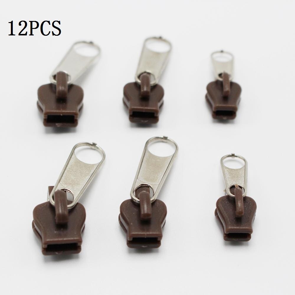 12/6Pcs 3 Maten Universal Instant Fix Rits Reparatie Kit Vervanging Zip Slider Tanden Rescue Ritsen naaien Kleding: Khaki 12pcs