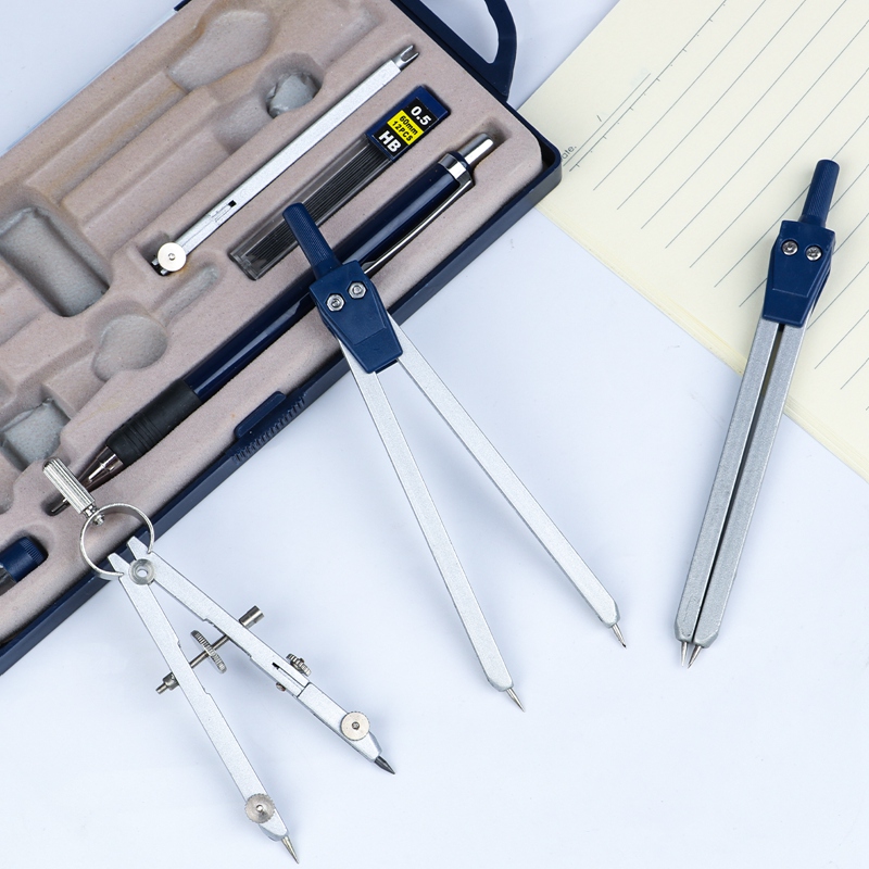 11Pieces Math Geometry Kit Set Metal Compass Geometry Precision Tool Set Circle Drawing Tools Rulers Protractors