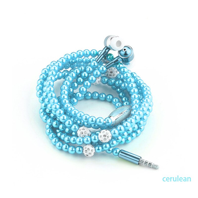 Women Earphones Bling Pearl Necklace Earbuds Headset For Phone Girls Беруши: 05