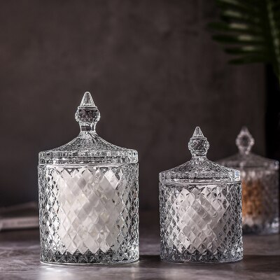 Bocal de stockage en verre cristal de couleur européenne de 600ML, bocal à sucre en diamant, pour coton-tige, tampons de coton, bocaux de stockage ménagers