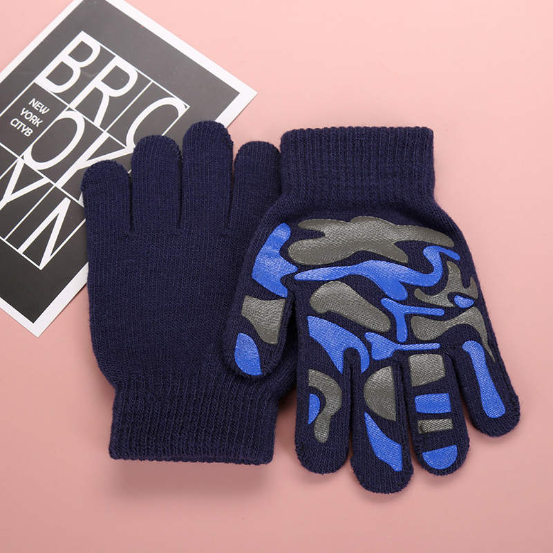 Warmom-guantes de punto cálidos para niños, manoplas antideslizantes de PVC de Color camuflaje para deportes al aire libre, de invierno, para 5-11 años: Azul