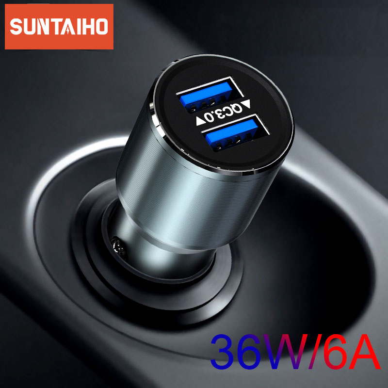 Suntaiho Mini Dual Usb Car Charger Voor Iphone 11 Pro Max Samsung Xiaomi Huawei Qc 3.0 5A Snel Opladen Auto mobiele Telefoon Oplader